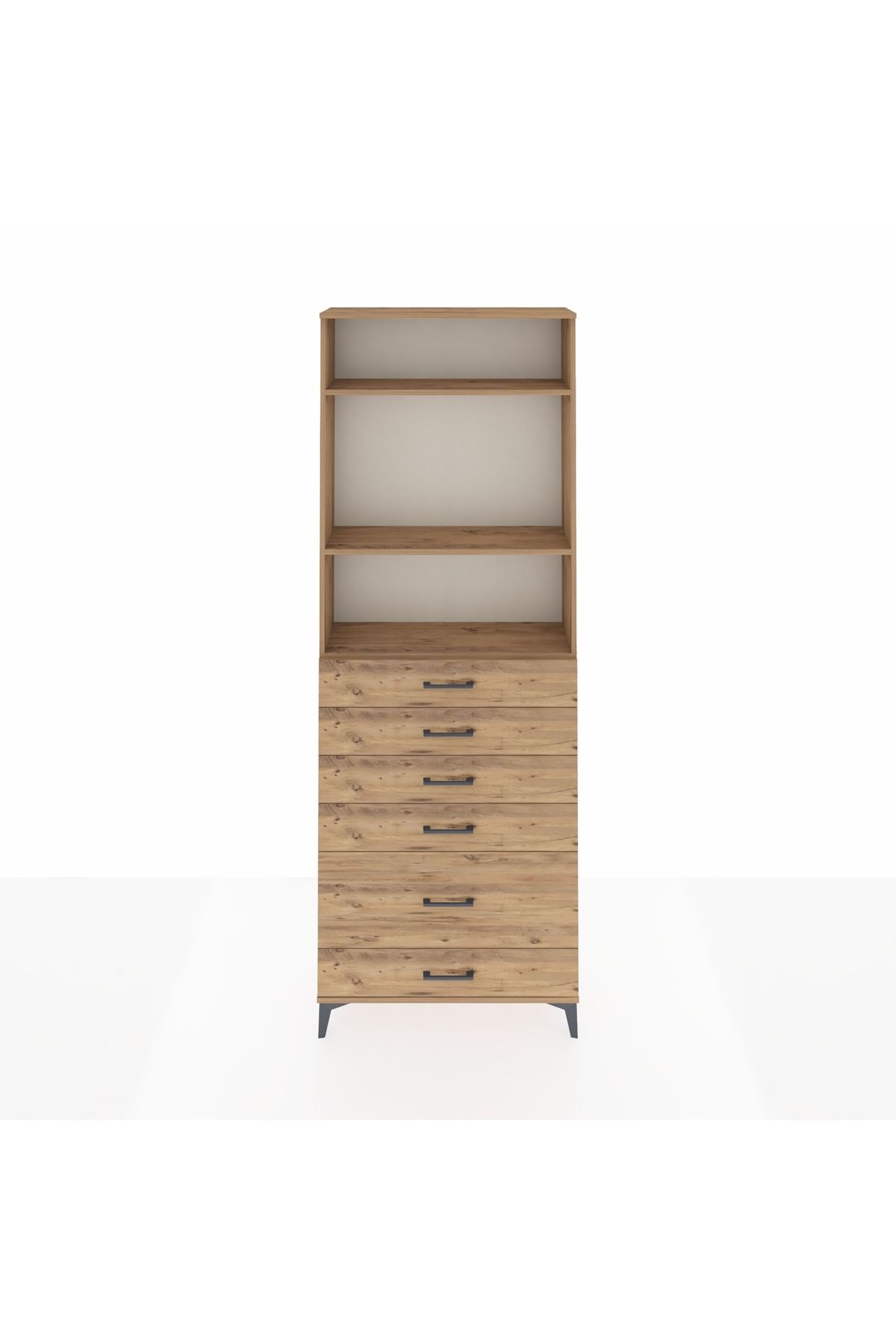 Arges Dolap 3 Raflı 6 Çekmeceli 88x30x243 Çam-Çam