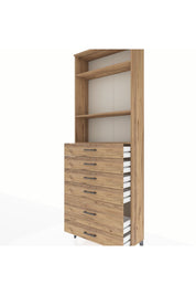 Arges Dolap 3 Raflı 6 Çekmeceli 88x30x243 Çam-Çam