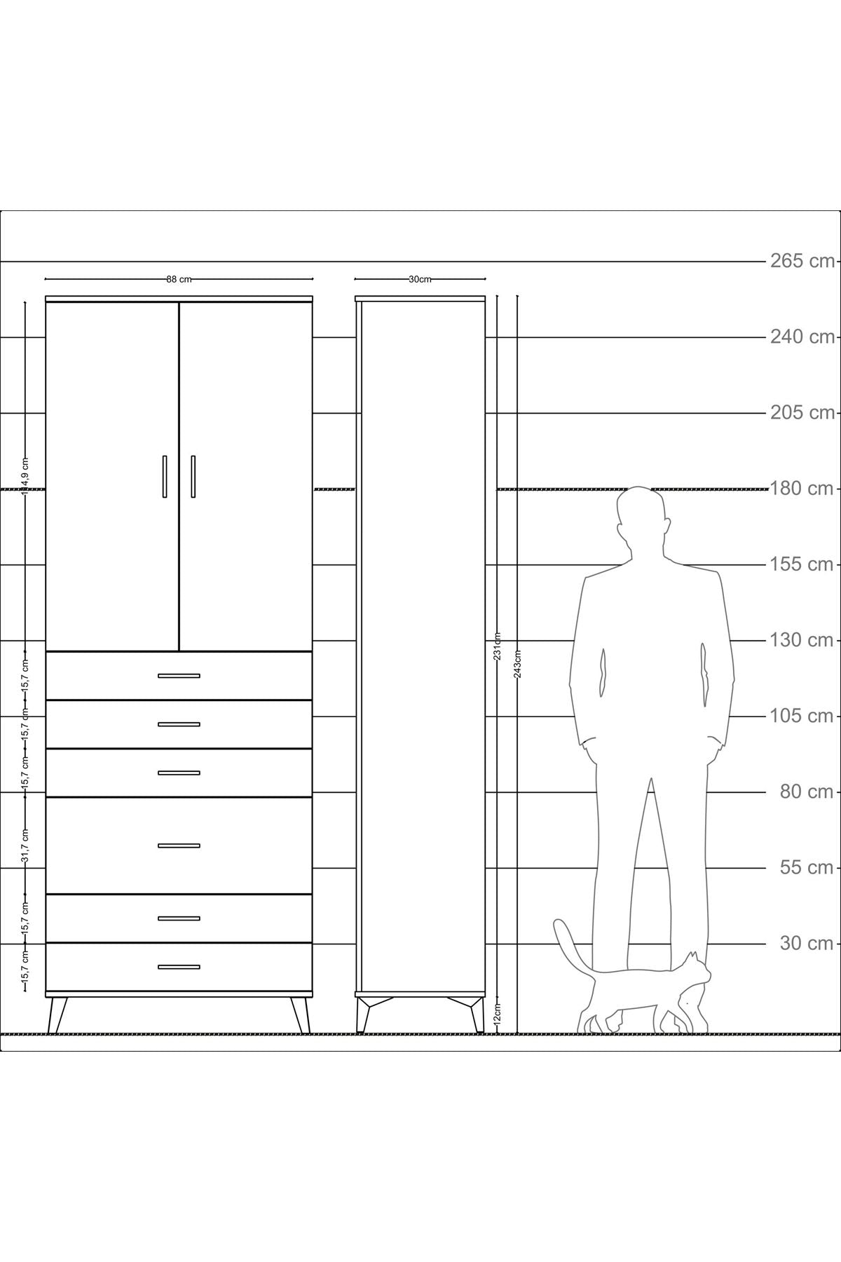 Arges Dolap 3 Raflı 6 Çekmeceli 2 Kapaklı 88x30x243 Aytaşı-Aytaşı