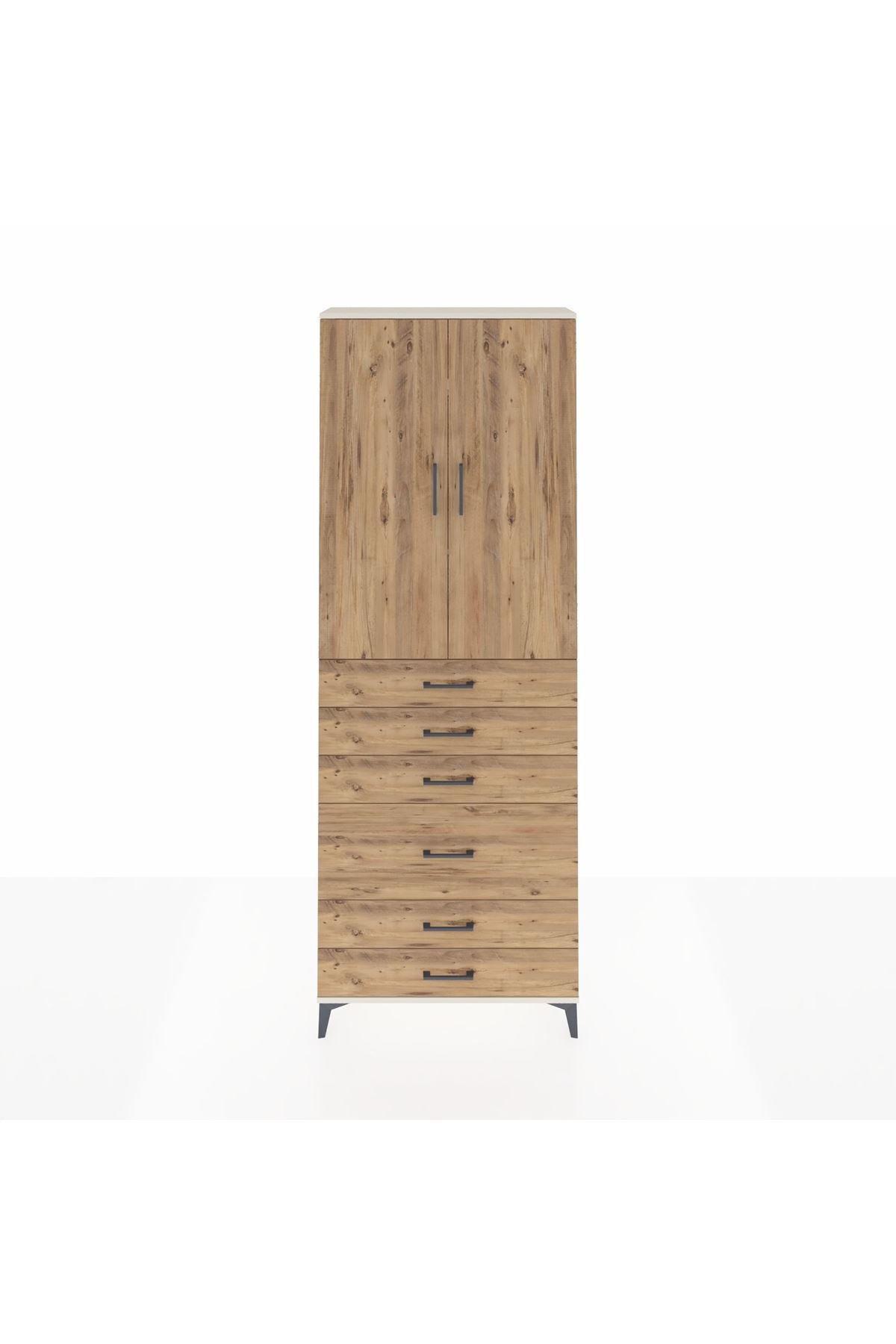 Arges Dolap 3 Raflı 6 Çekmeceli 2 Kapaklı 88x30x243 Aytaşı-Çam