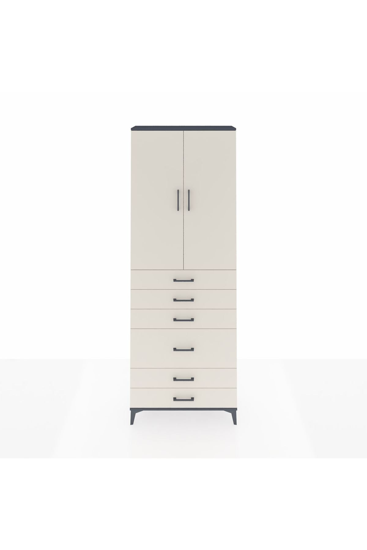 Arges Dolap 3 Raflı 6 Çekmeceli 2 Kapaklı 88x30x243 Antrasit-Aytaşı