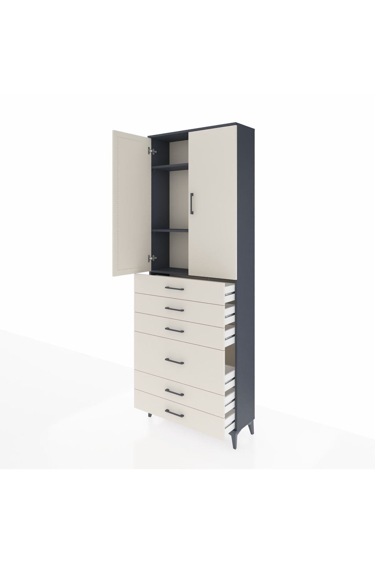 Arges Dolap 3 Raflı 6 Çekmeceli 2 Kapaklı 88x30x243 Antrasit-Aytaşı