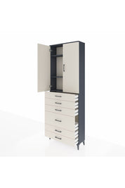 Arges Dolap 3 Raflı 6 Çekmeceli 2 Kapaklı 88x30x243 Antrasit-Aytaşı