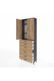 Arges Dolap 3 Raflı 6 Çekmeceli 2 Kapaklı 88x30x243 Antrasit-Çam