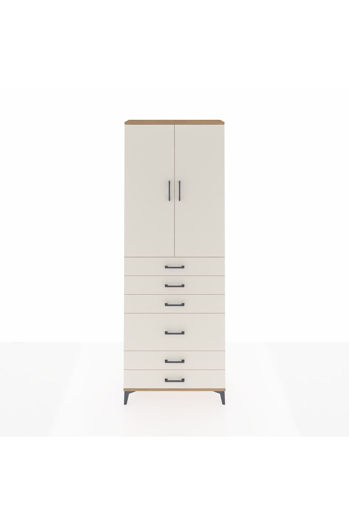 Arges Dolap 3 Raflı 6 Çekmeceli 2 Kapaklı 88x30x243 Çam-Aytaşı