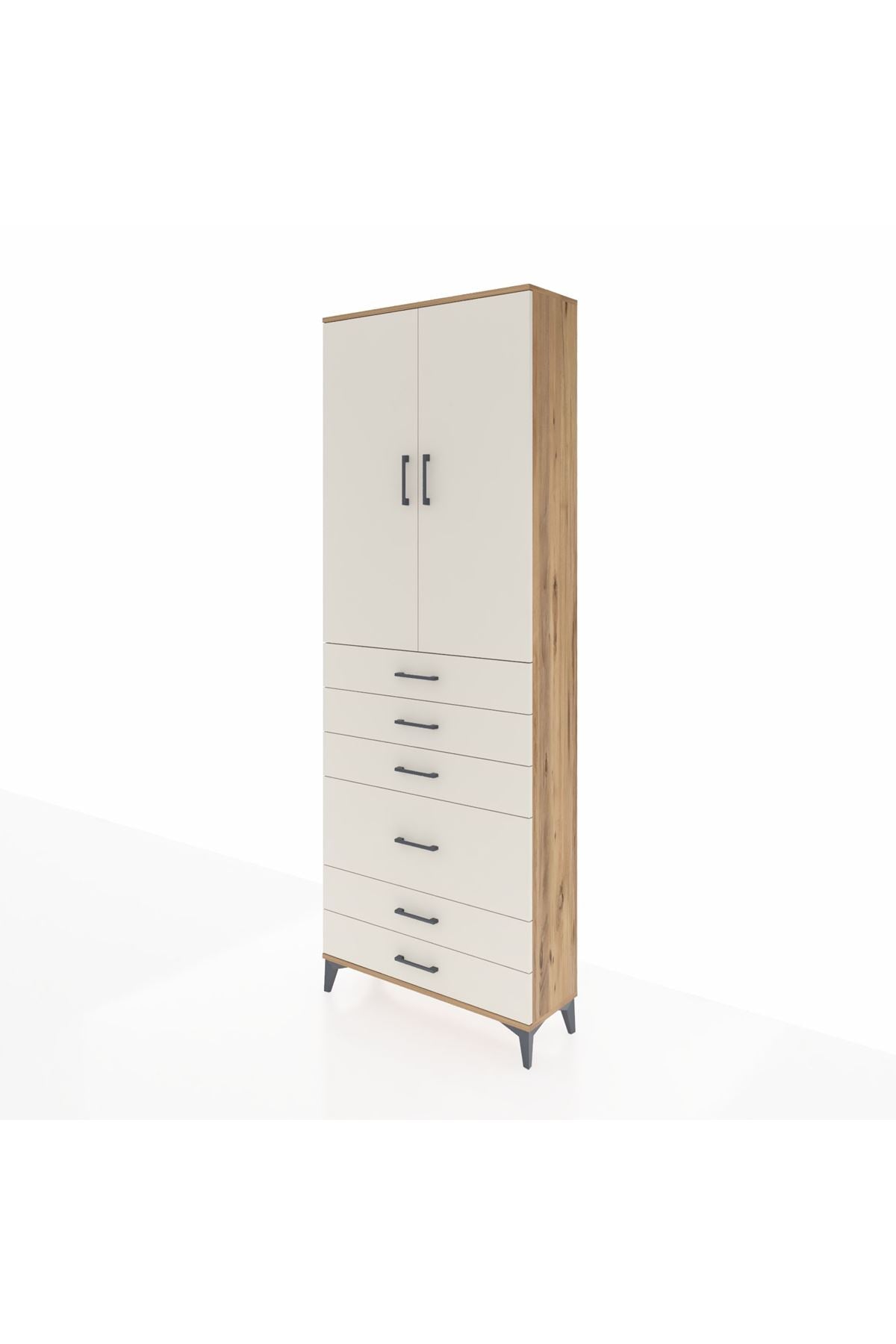 Arges Dolap 3 Raflı 6 Çekmeceli 2 Kapaklı 88x30x243 Çam-Aytaşı