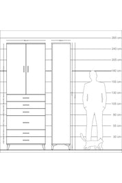 Arges Dolap 3 Raflı 6 Çekmeceli 2 Kapaklı 88x30x243 Çam-Antrasit
