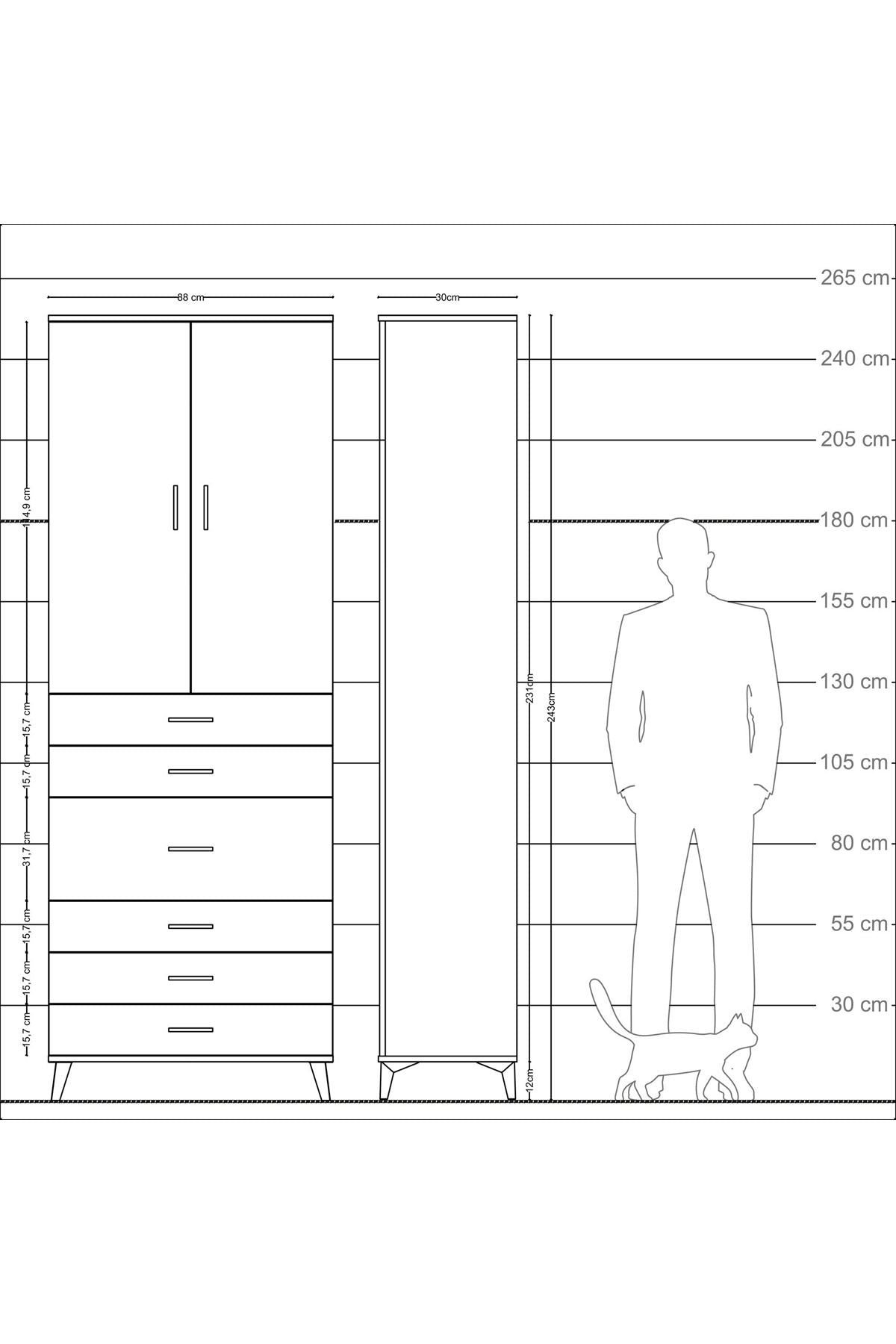 Arges Dolap 3 Raflı 6 Çekmeceli 2 Kapaklı 88x30x243 - S33M066V2A
