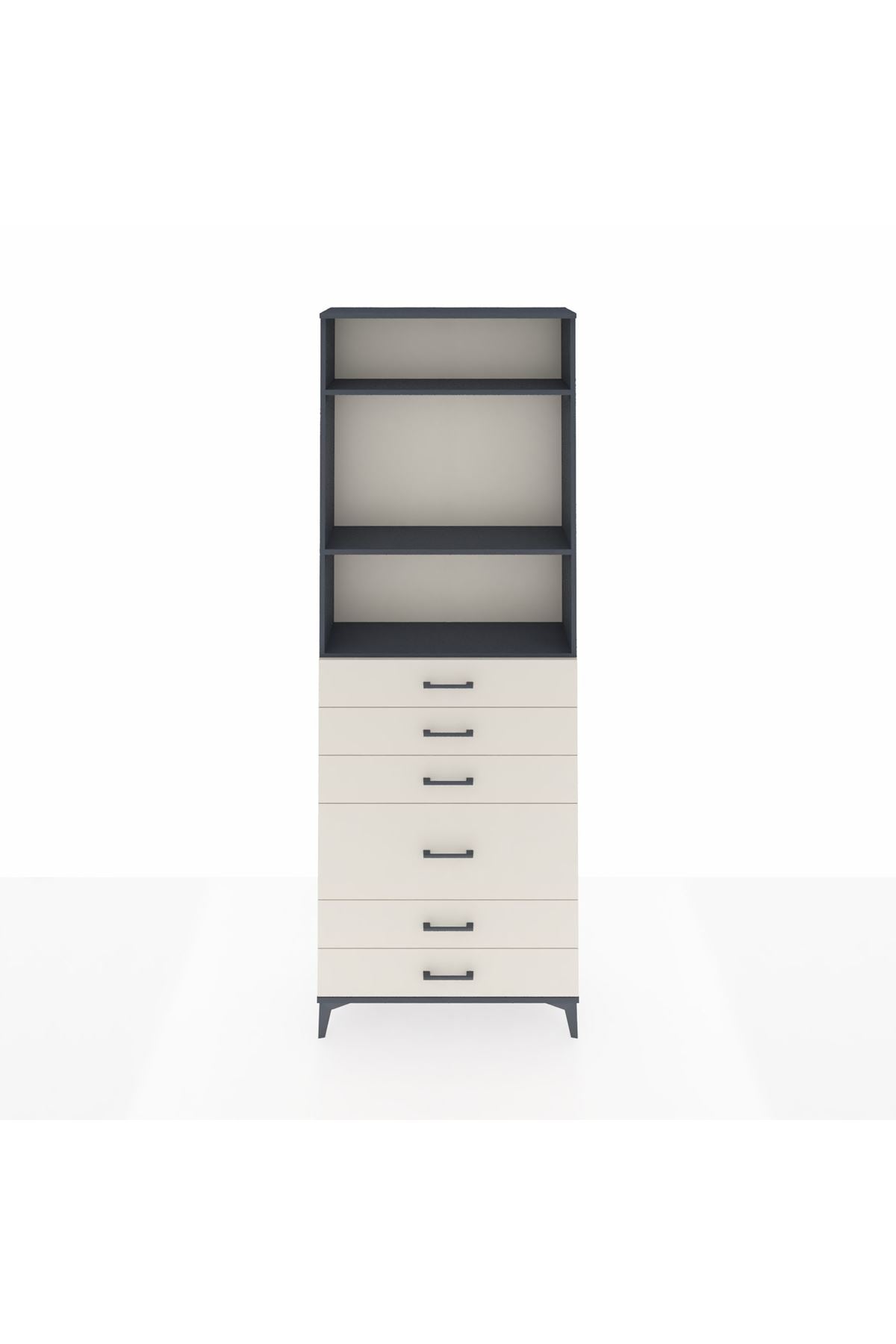 Arges Dolap 3 Raflı 6 Çekmeceli 2 Kapaklı 88x30x243 Antrasit-Aytaşı