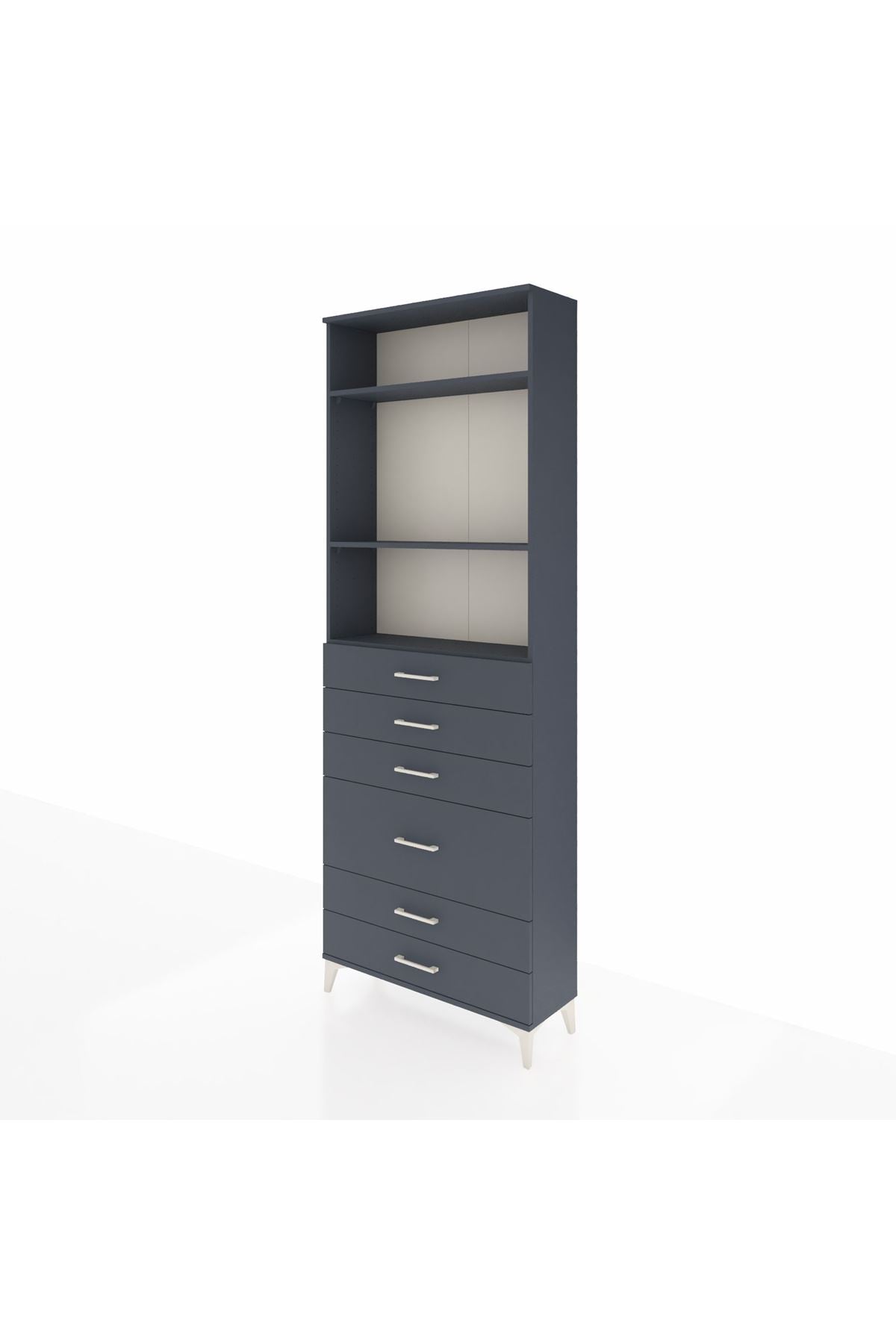 Arges Dolap 3 Raflı 6 Çekmeceli 2 Kapaklı 88x30x243 Antrasit-Antrasit