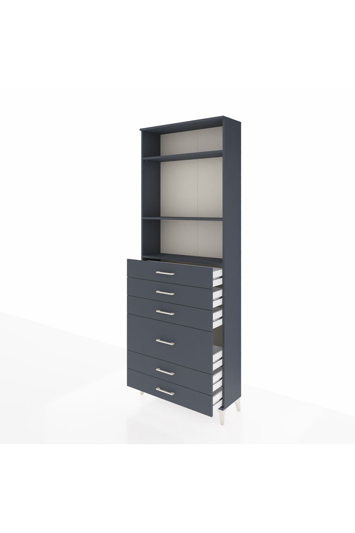 Arges Dolap 3 Raflı 6 Çekmeceli 2 Kapaklı 88x30x243 Antrasit-Antrasit