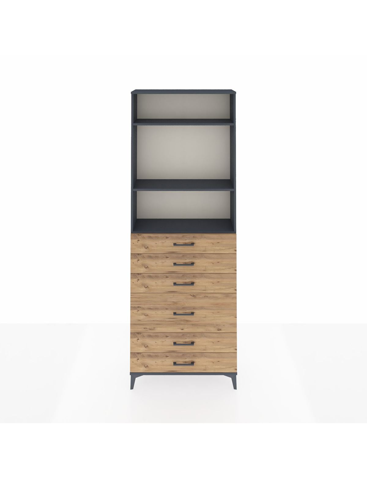 Arges Dolap 3 Raflı 6 Çekmeceli 2 Kapaklı 88x30x243 Antrasit-Çam