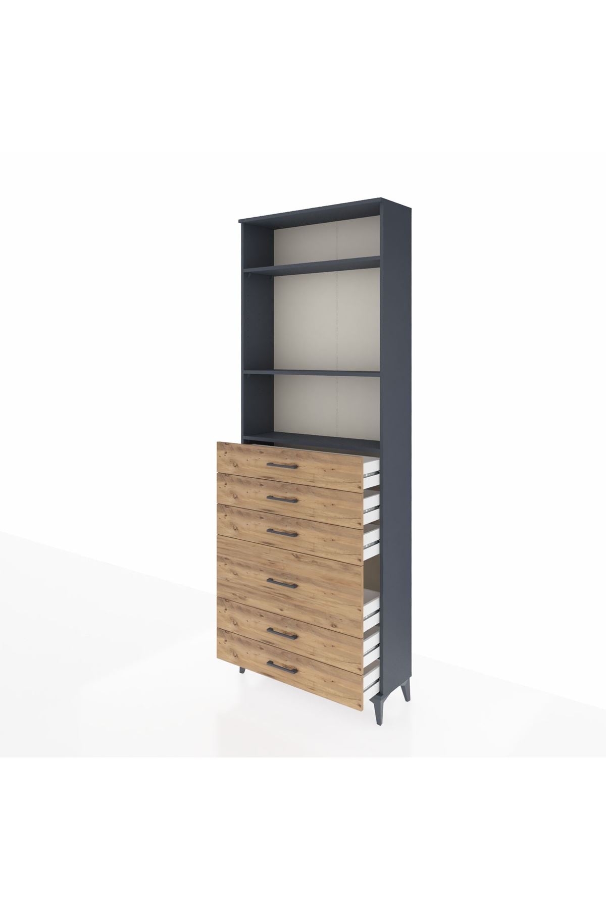 Arges Dolap 3 Raflı 6 Çekmeceli 2 Kapaklı 88x30x243 Antrasit-Çam