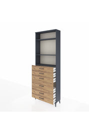 Arges Dolap 3 Raflı 6 Çekmeceli 2 Kapaklı 88x30x243 Antrasit-Çam
