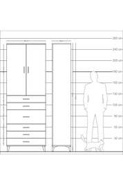 Arges Dolap 3 Raflı 6 Çekmeceli 2 Kapaklı 88x30x243 Antrasit-Çam