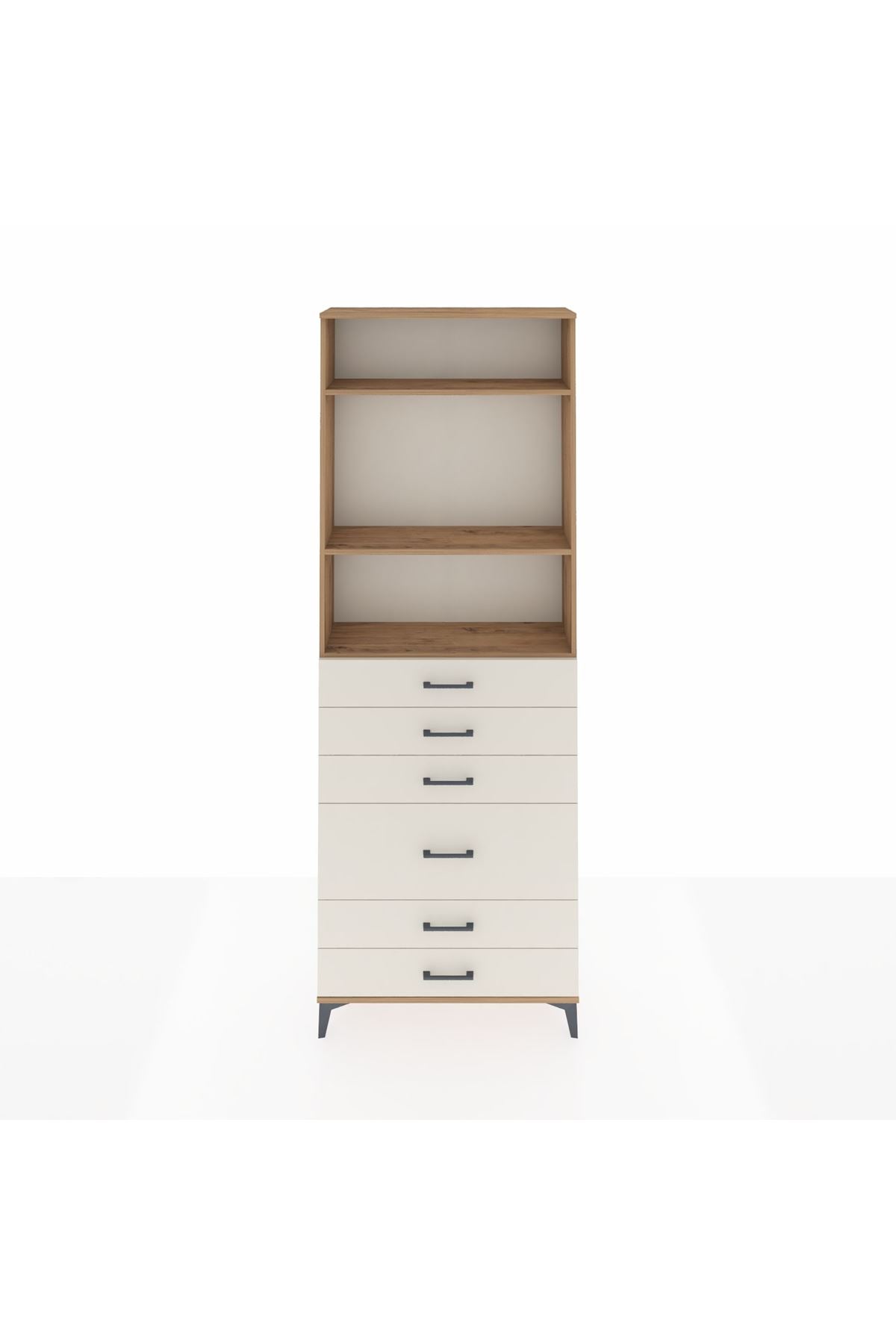 Arges Dolap 3 Raflı 6 Çekmeceli 2 Kapaklı 88x30x243 Çam-Aytaşı