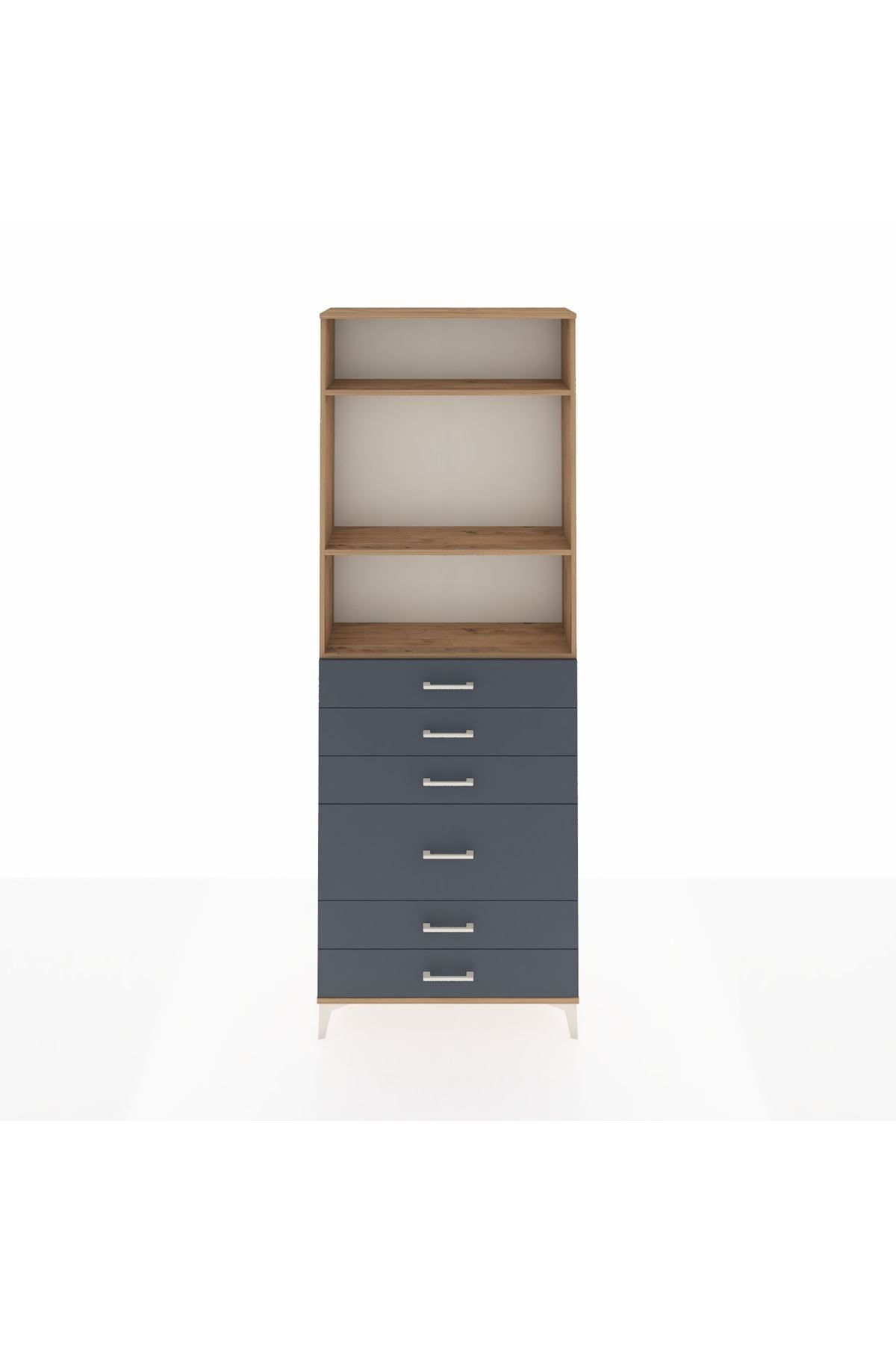 Arges Dolap 3 Raflı 6 Çekmeceli 2 Kapaklı 88x30x243 Çam-Antrasit