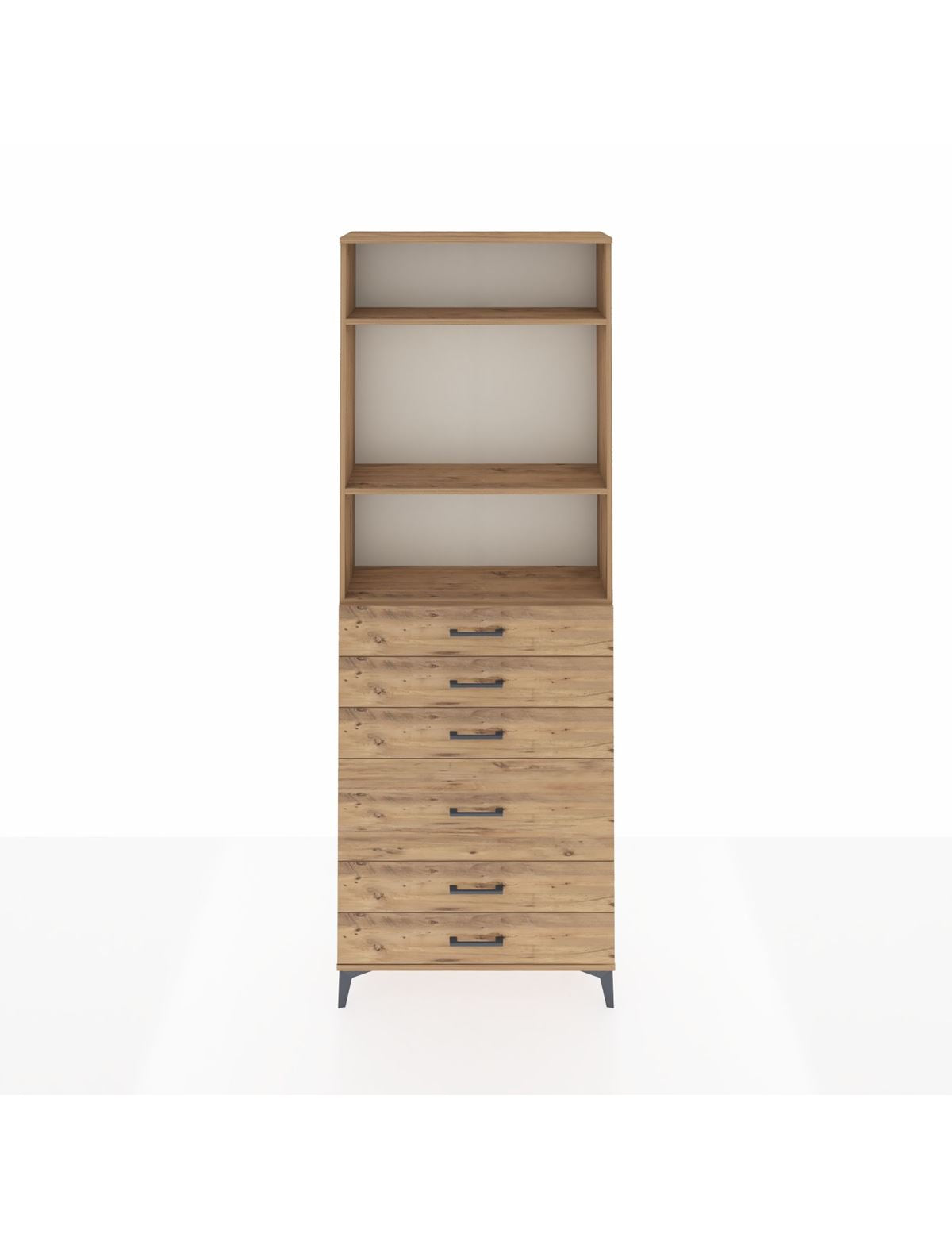 Arges Dolap 3 Raflı 6 Çekmeceli 2 Kapaklı 88x30x243 Çam-Çam