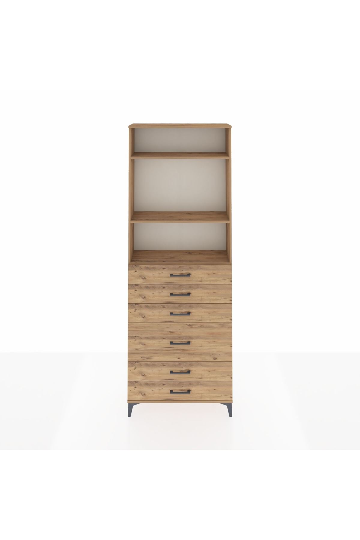 Arges Dolap 3 Raflı 6 Çekmeceli 2 Kapaklı 88x30x243 Çam-Çam