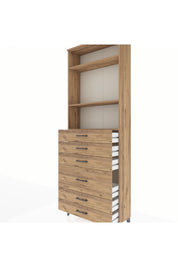 Arges Dolap 3 Raflı 6 Çekmeceli 2 Kapaklı 88x30x243 Çam-Çam