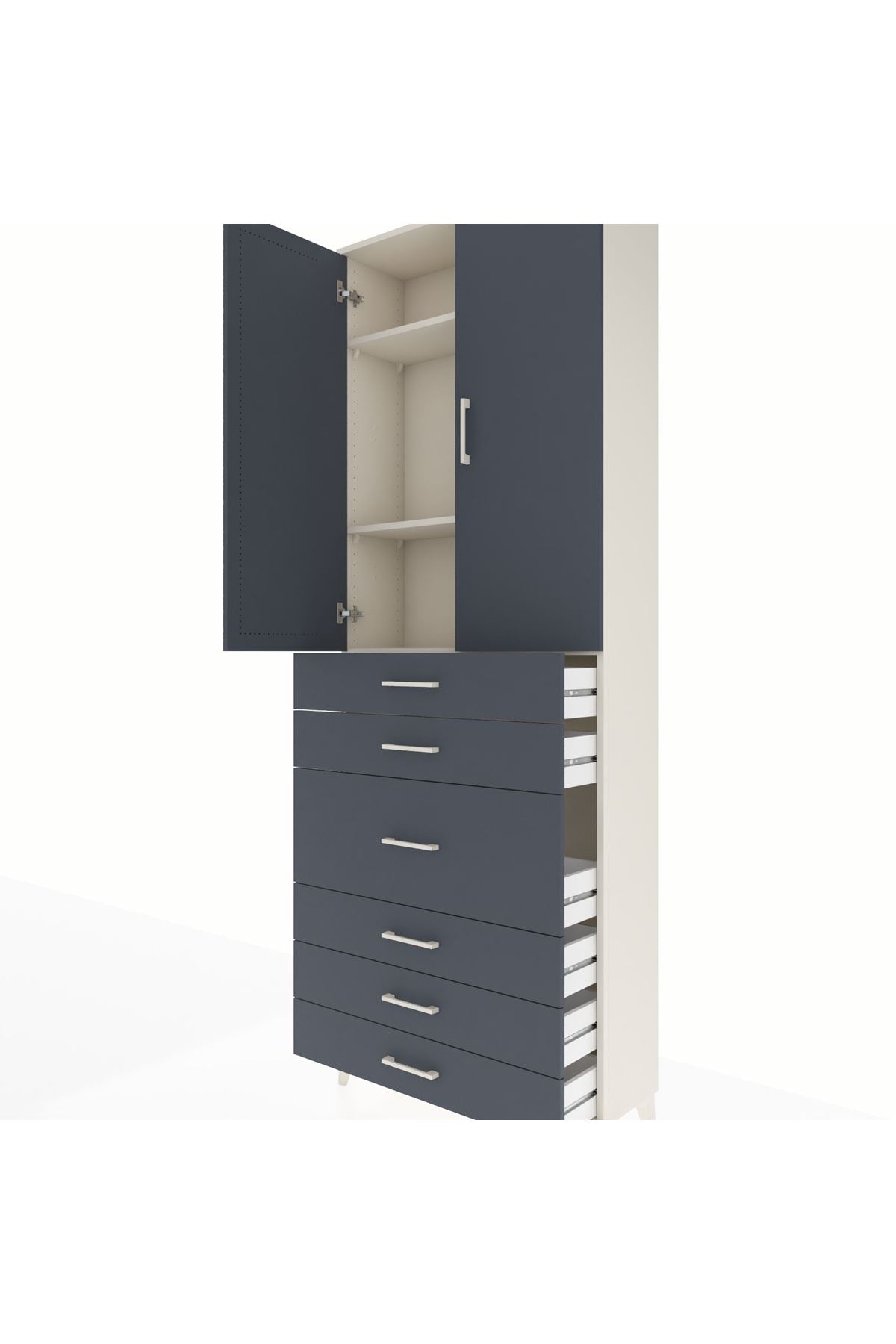 Arges Dolap 4 Raflı 4 Çekmeceli 2 Kapaklı 88x30x243 Aytaşı-Antrasit