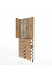 Arges Dolap 4 Raflı 4 Çekmeceli 2 Kapaklı 88x30x243 Aytaşı-Çam