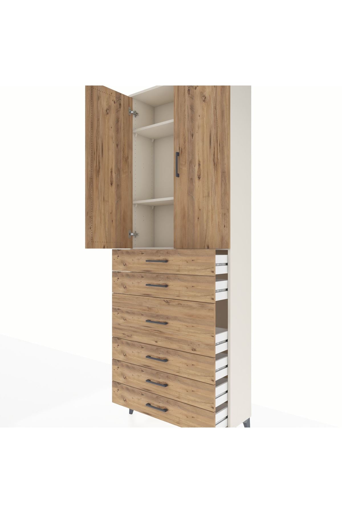 Arges Dolap 4 Raflı 4 Çekmeceli 2 Kapaklı 88x30x243 Aytaşı-Çam