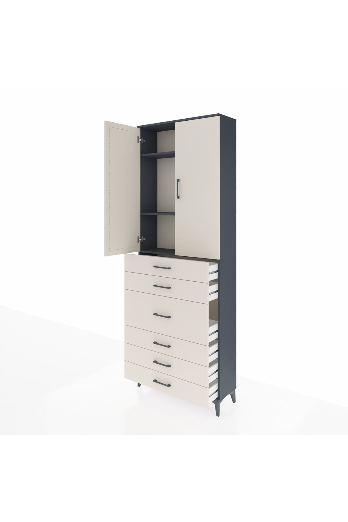 Arges Dolap 4 Raflı 4 Çekmeceli 2 Kapaklı 88x30x243 Antrasit-Aytaşı