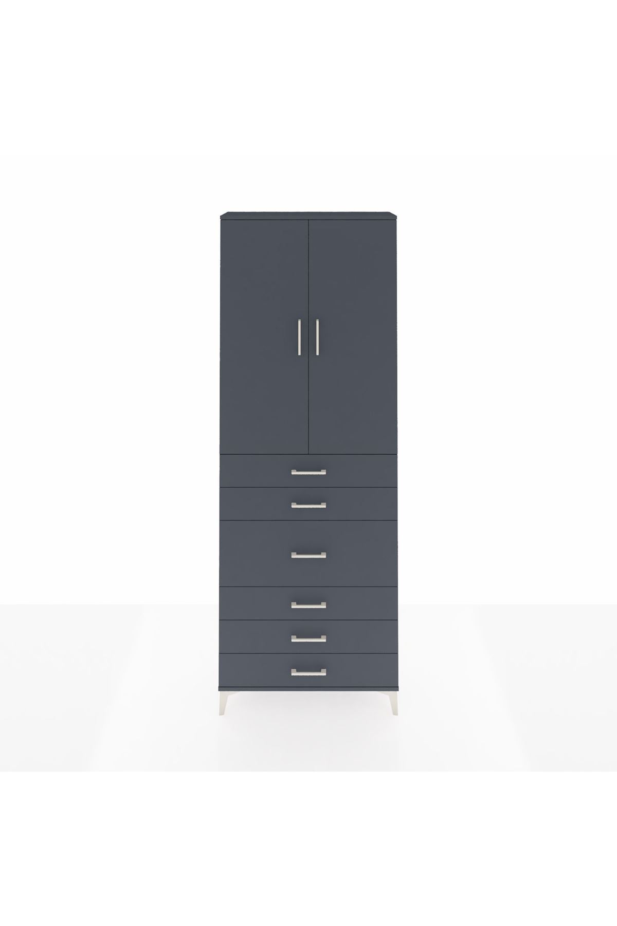 Arges Dolap 4 Raflı 4 Çekmeceli 2 Kapaklı 88x30x243 Antrasit-Antrasit