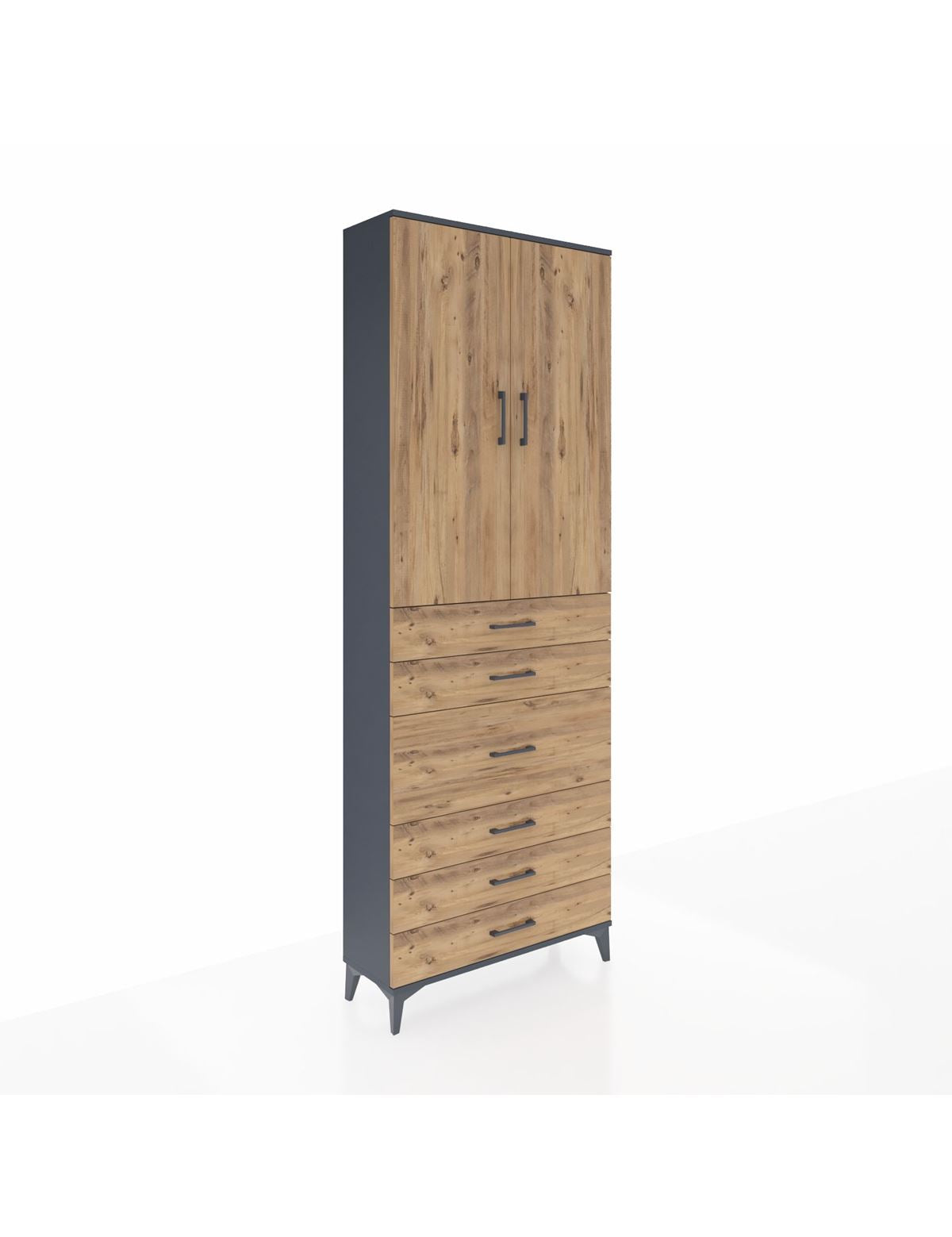 Arges Dolap 4 Raflı 4 Çekmeceli 2 Kapaklı 88x30x243 Antrasit-Çam