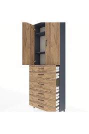 Arges Dolap 4 Raflı 4 Çekmeceli 2 Kapaklı 88x30x243 Antrasit-Çam