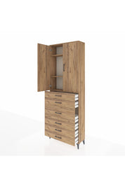 Arges Dolap 4 Raflı 4 Çekmeceli 2 Kapaklı 88x30x243 Çam-Çam