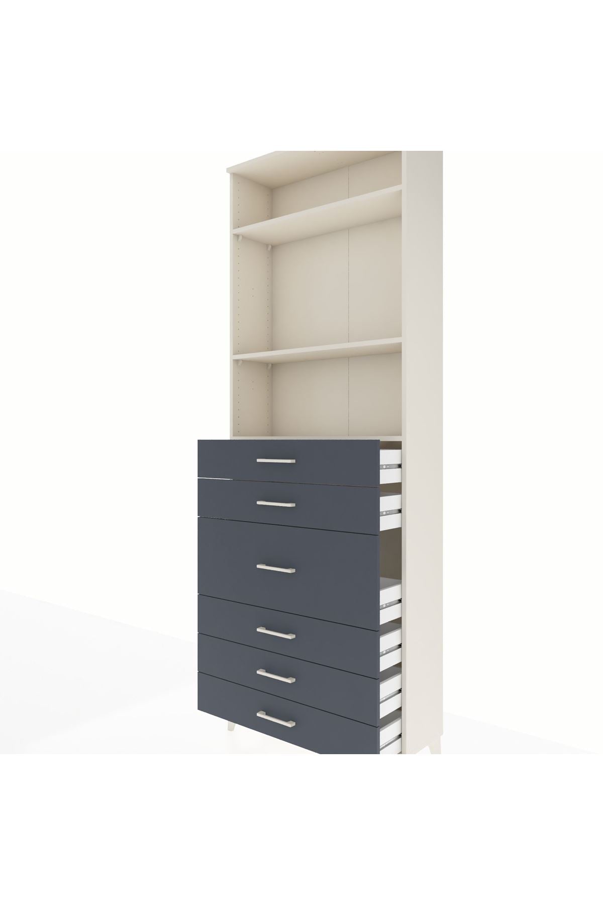 Arges Dolap 3 Raflı 7 Çekmeceli 2 Kapaklı 88x30x243 Aytaşı-Antrasit