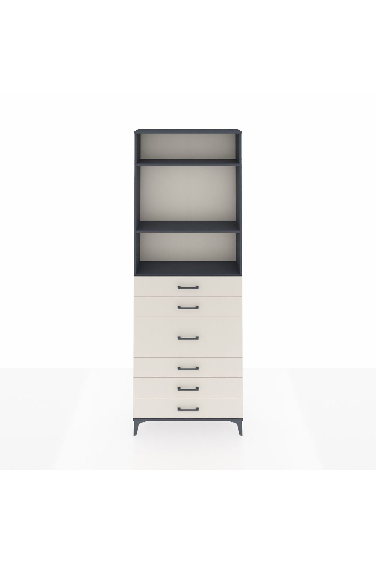 Arges Dolap 3 Raflı 7 Çekmeceli 2 Kapaklı 88x30x243 Antrasit-Aytaşı