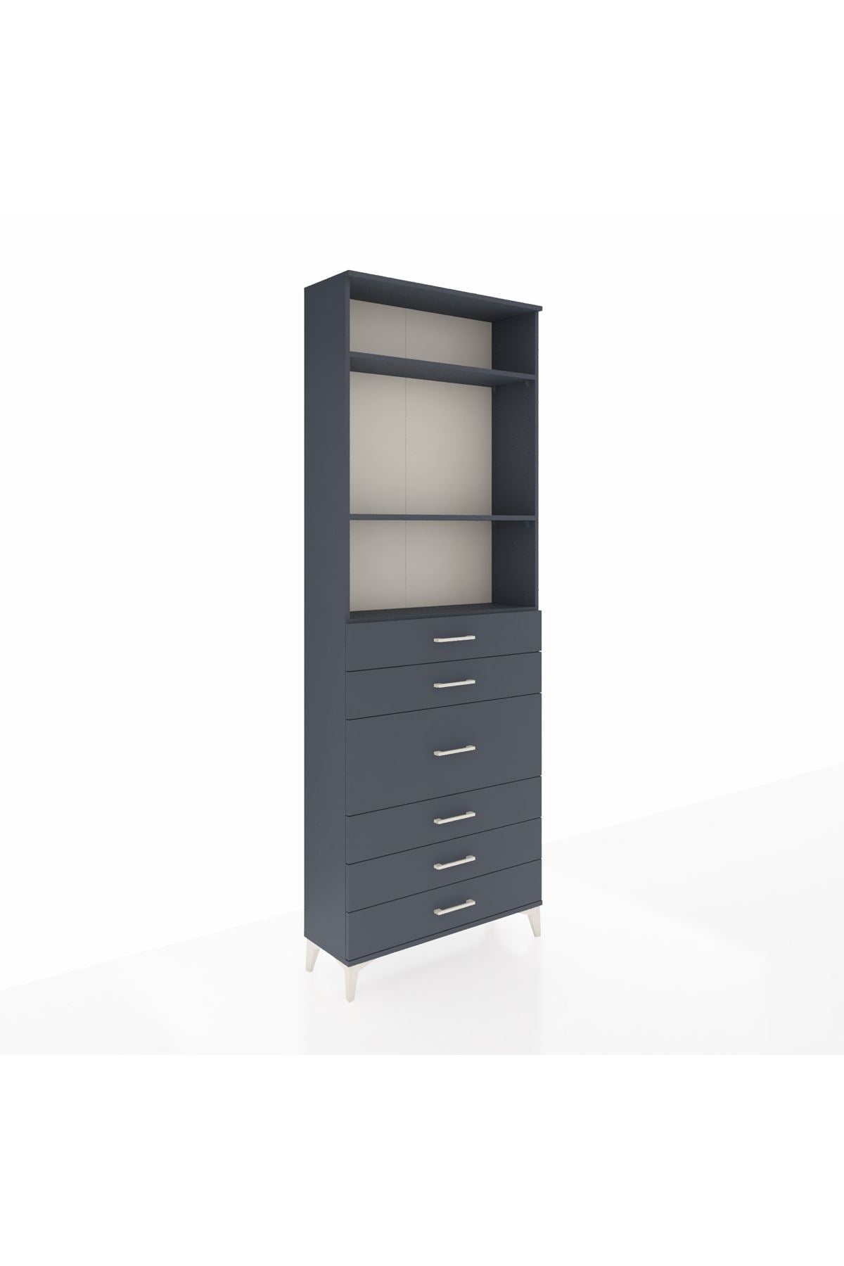 Arges Dolap 3 Raflı 7 Çekmeceli 2 Kapaklı 88x30x243 Antrasit-Antrasit