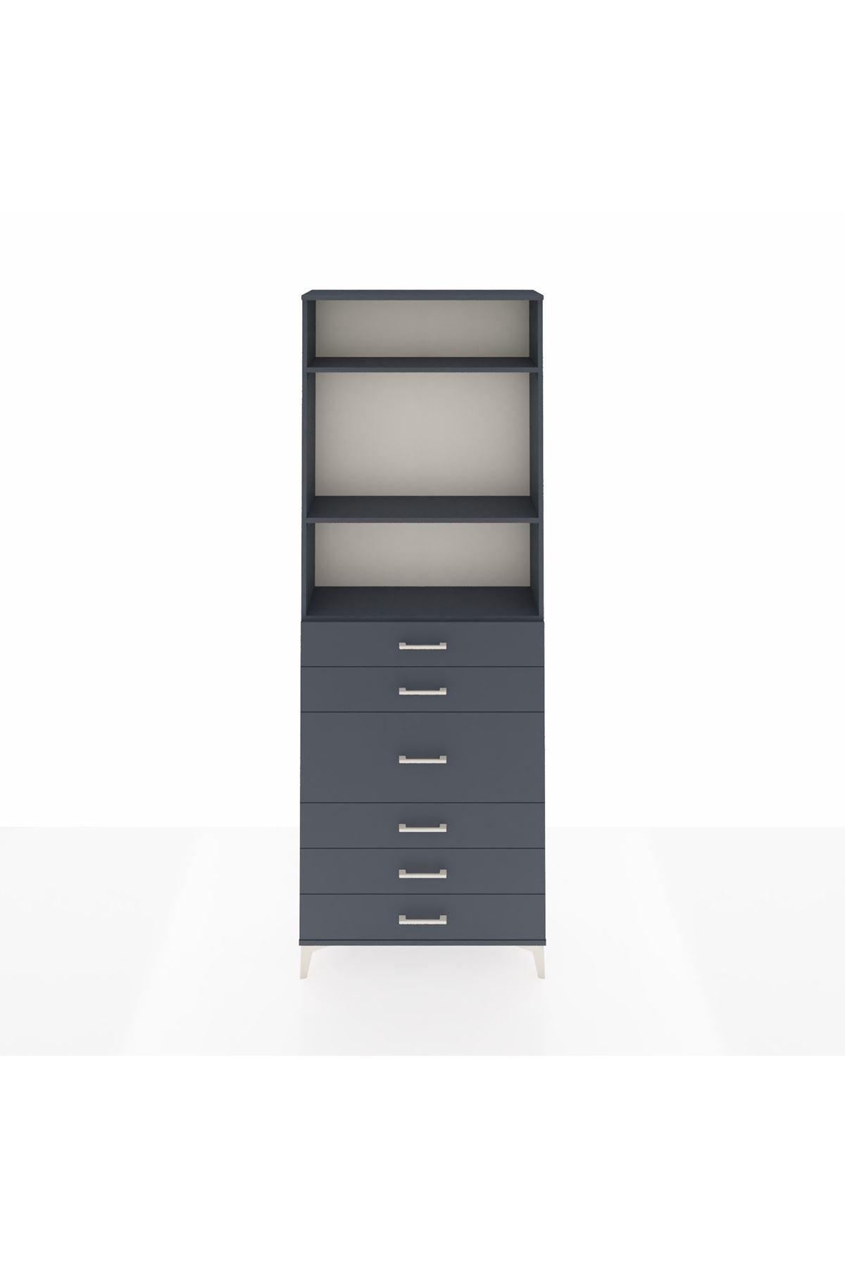 Arges Dolap 3 Raflı 7 Çekmeceli 2 Kapaklı 88x30x243 Antrasit-Antrasit