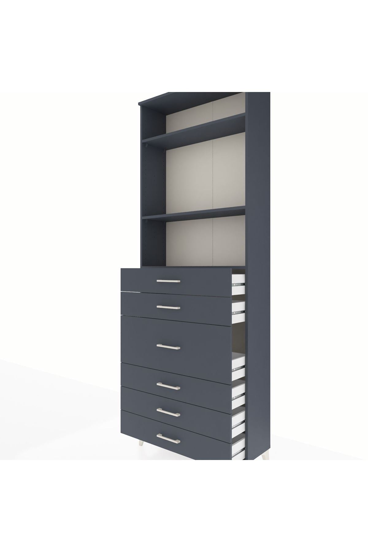 Arges Dolap 3 Raflı 7 Çekmeceli 2 Kapaklı 88x30x243 Antrasit-Antrasit