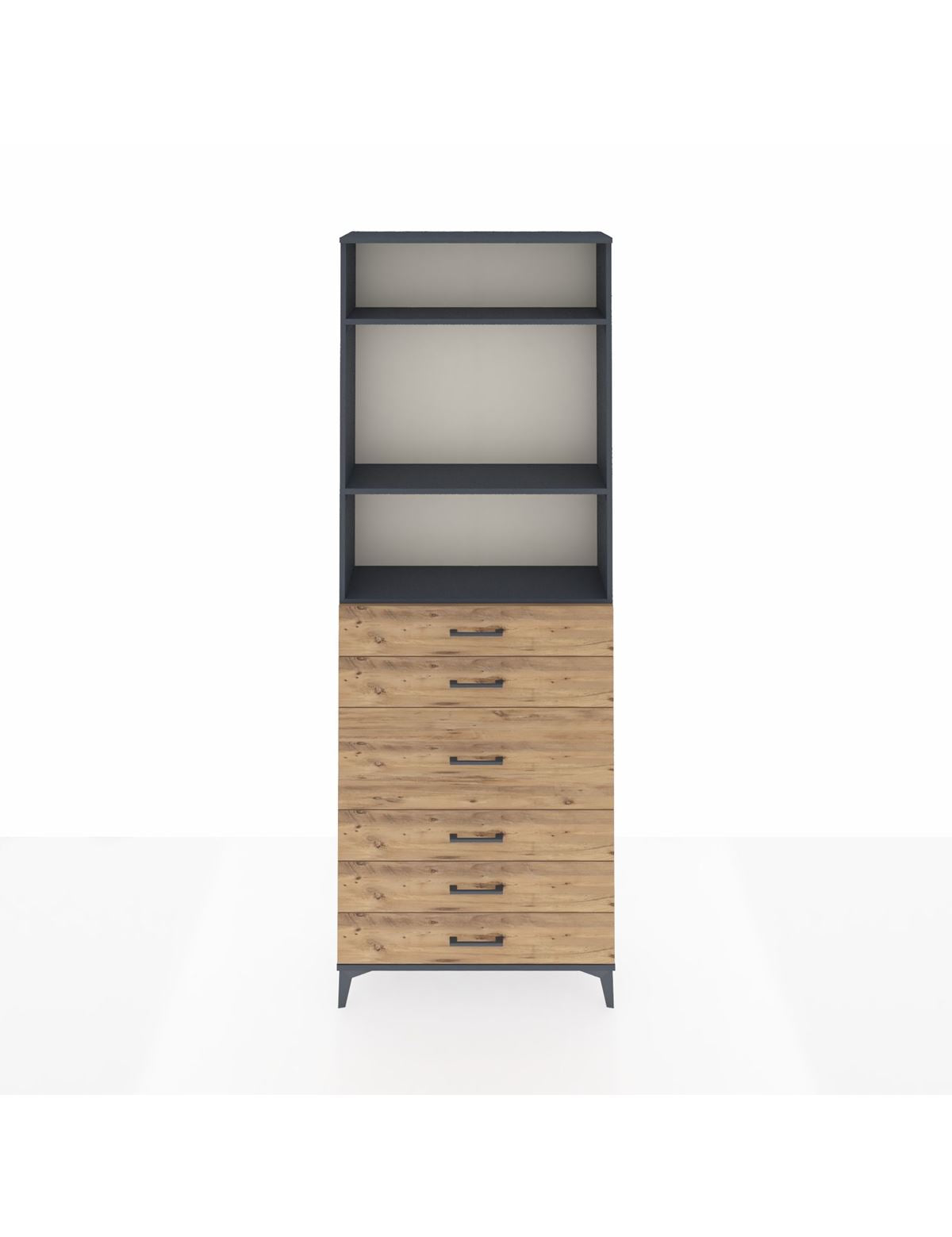 Arges Dolap 3 Raflı 7 Çekmeceli 2 Kapaklı 88x30x243 Antrasit-Çam