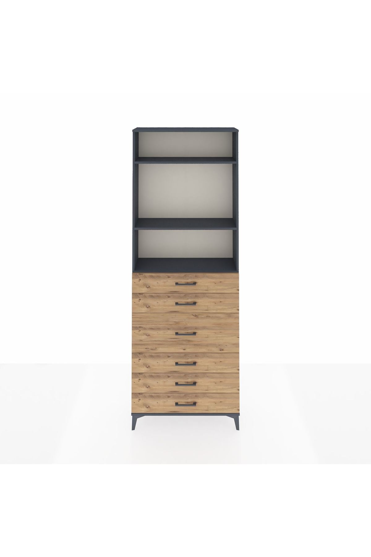 Arges Dolap 3 Raflı 7 Çekmeceli 2 Kapaklı 88x30x243 Antrasit-Çam