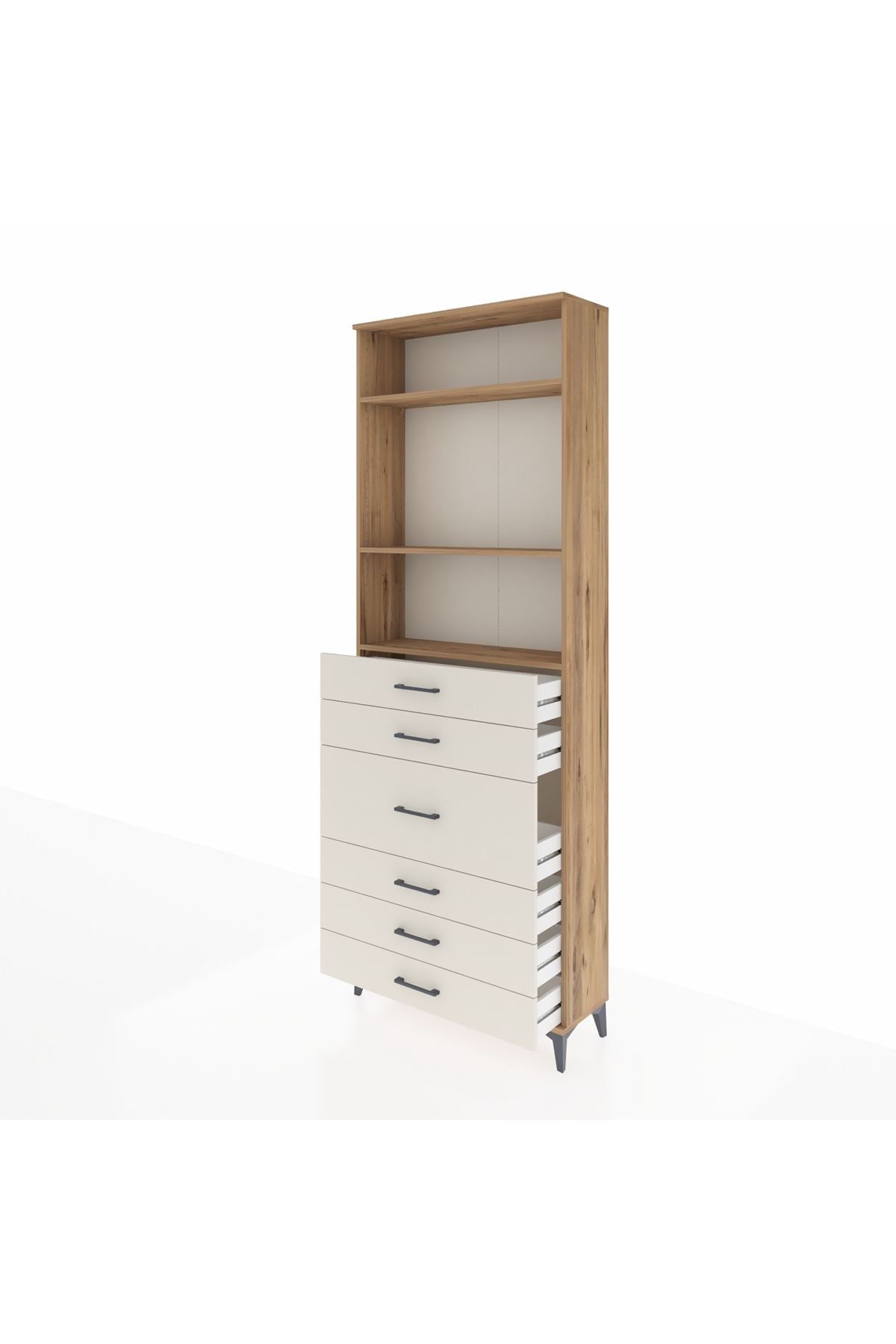 Arges Dolap 3 Raflı 7 Çekmeceli 2 Kapaklı 88x30x243 Çam-Aytaşı