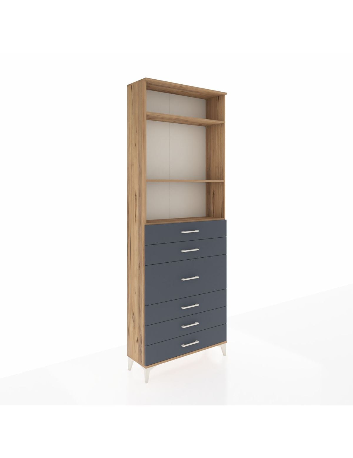 Arges Dolap 3 Raflı 7 Çekmeceli 2 Kapaklı 88x30x243 Çam-Antrasit