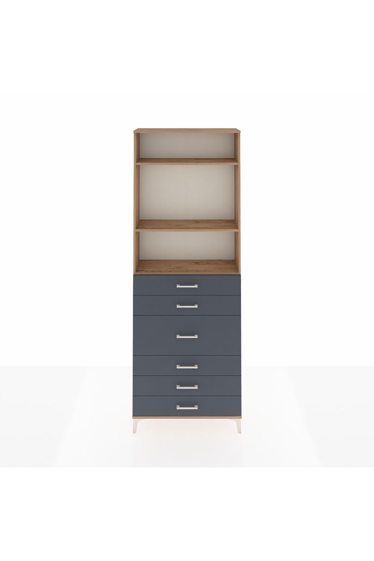 Arges Dolap 3 Raflı 7 Çekmeceli 2 Kapaklı 88x30x243 Çam-Antrasit