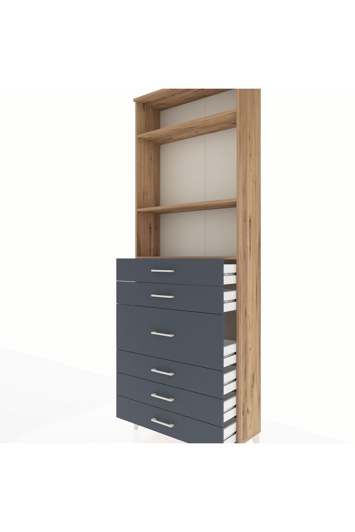 Arges Dolap 3 Raflı 7 Çekmeceli 2 Kapaklı 88x30x243 Çam-Antrasit