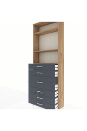 Arges Dolap 3 Raflı 7 Çekmeceli 2 Kapaklı 88x30x243 Çam-Antrasit