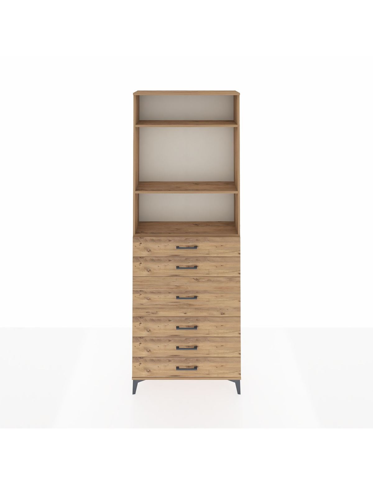 Arges Dolap 3 Raflı 7 Çekmeceli 2 Kapaklı 88x30x243 Çam-Çam