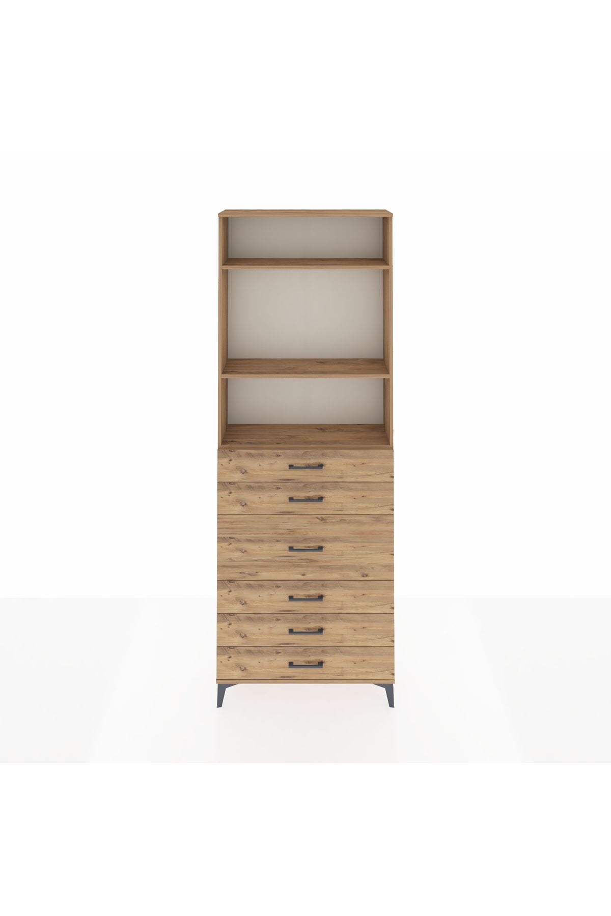 Arges Dolap 3 Raflı 7 Çekmeceli 2 Kapaklı 88x30x243 Çam-Çam