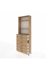 Arges Dolap 3 Raflı 7 Çekmeceli 2 Kapaklı 88x30x243 Çam-Çam