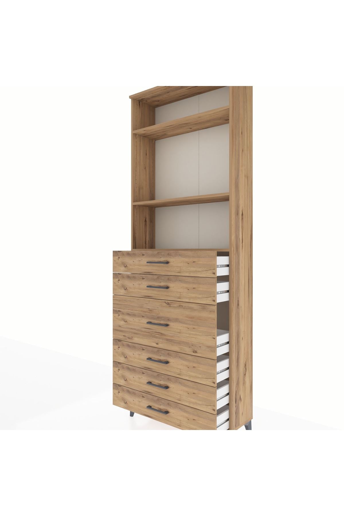 Arges Dolap 3 Raflı 7 Çekmeceli 2 Kapaklı 88x30x243 Çam-Çam