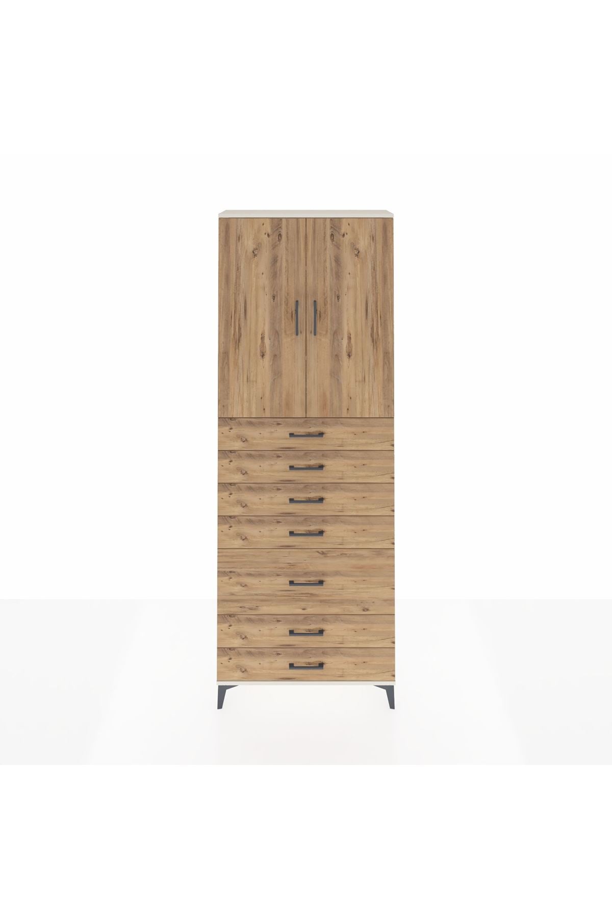 Arges Dolap 3 Raflı 5 Çekmeceli 2 Kapaklı 88x30x243 Aytaşı-Çam