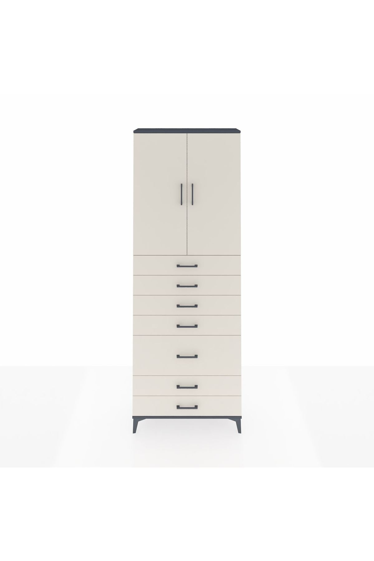 Arges Dolap 3 Raflı 5 Çekmeceli 2 Kapaklı 88x30x243 Antrasit-Aytaşı